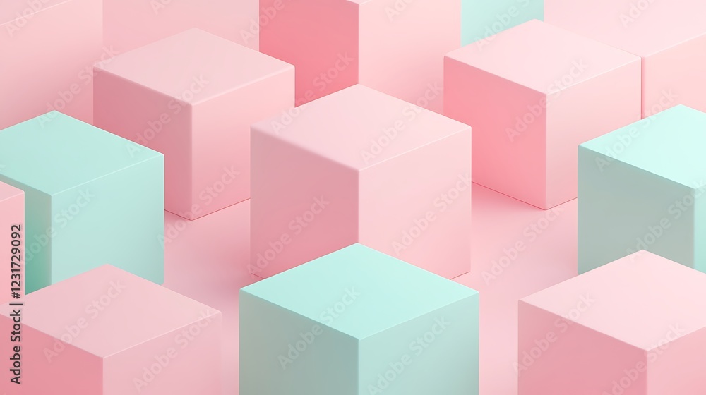 Poster soft colorful cubes arrangement on pastel background for modern design and abstract art use