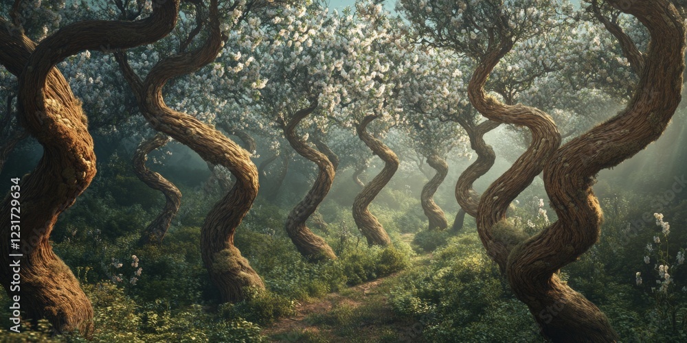 Poster enchanted forest path in springtime