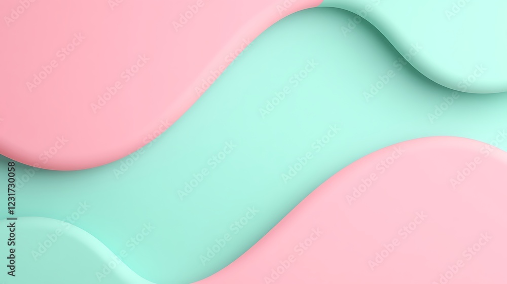 Poster soft curves in pastel colors with smooth textures in shades of pink and teal for modern design and b