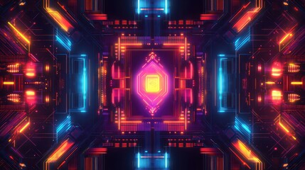 Obraz premium Glowing neon tech core, abstract background, digital art, futuristic design