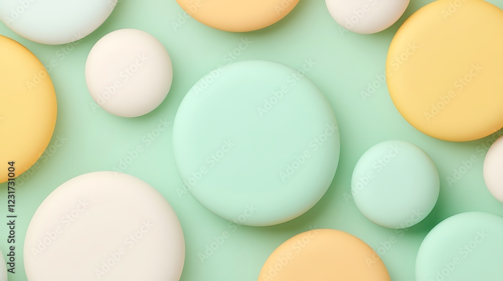 Aufkleber soft pastel circles on light green background in various sizes creating a modern and calming aesthet