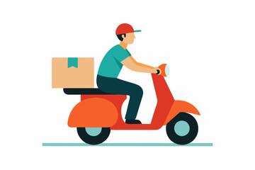Delivery Man delivering a parcel on a Scooter with Parcel Speedy Vector Illustration of Urban Delivery Service