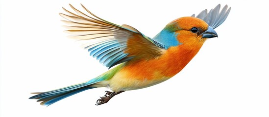 Obraz premium Colorful bird in flight, white background, vibrant plumage, nature imagery