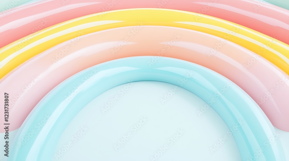 Poster soft pastel colored curved stripes creating a delightful abstract pattern on a light background