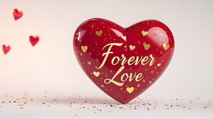 ? Heart-shaped Valentine?s Day card with "Forever Love" message and gold accents isolated on white background in HD