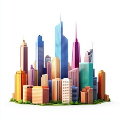 Fototapeta premium Shaking city skyline with buildings trembling, placed on a bright white background