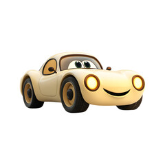 Fluffy 3D Cartoon Car with Glowing Headlights and Smiling Face Isolated on Transparent Background