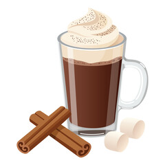 Hot Chocolate with Whipped Cream, Cinnamon, and Marshmallows