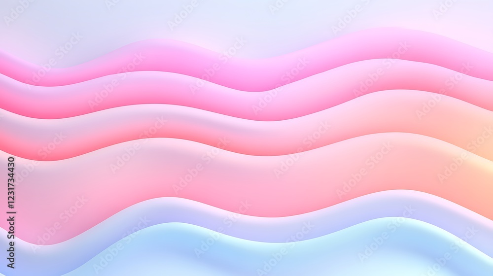 Poster soft pastel waves in gradient colors creating a dreamy flowing abstract background for creative proj