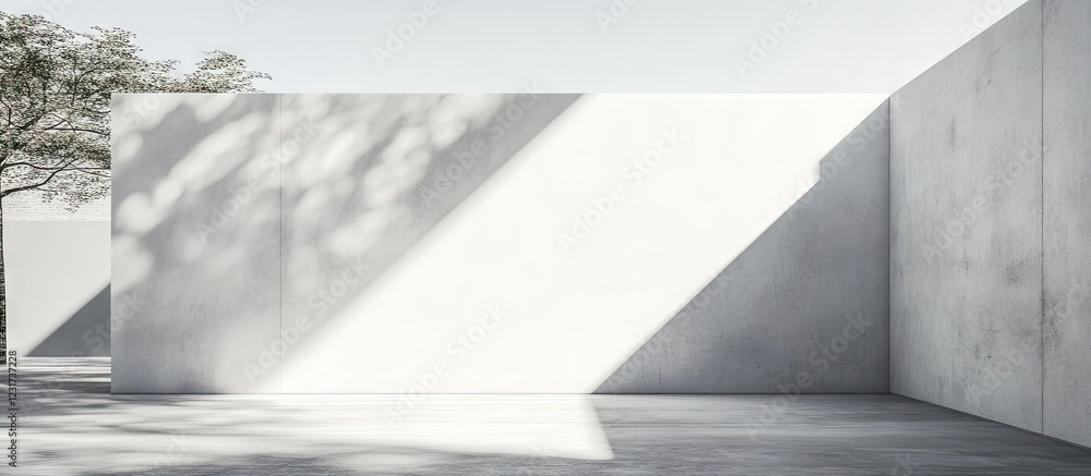 Poster minimalist gray concrete wall with sharp shadows in a spacious environment featuring soft light and 