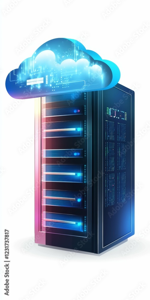 Poster innovative cloud computing technology with modern server infrastructure