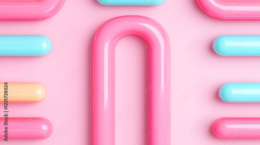 Poster vibrant abstract design with colorful tubes on soft pink background for creative projects and market