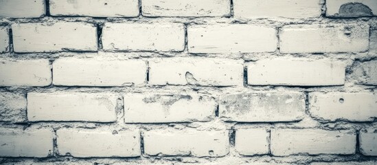 Fototapeta premium Textured white brick wall background with a weathered appearance, featuring gray tones and uneven surfaces for a rustic aesthetic.