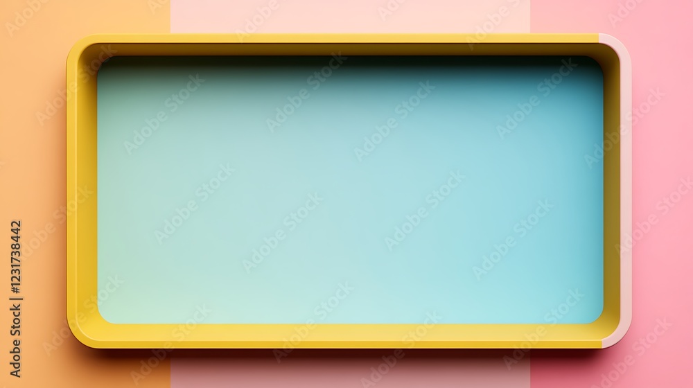 Poster Vibrant Colorful Background with Empty Rectangular Tray in Soft Pastel Yellow and Blue Tones for Creative Concepts