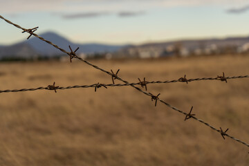 barbed wire fence close up