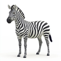 Fototapeta premium Striped zebra standing tall with black-and-white patterns, placed on a bright white background