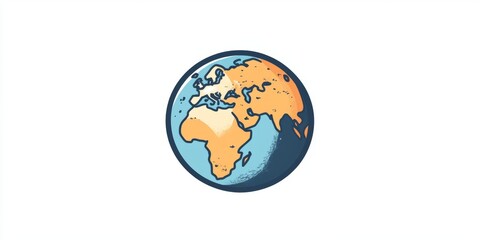A cartoonish drawing of the earth with a blue and orange color scheme. The drawing is of a globe with a white background