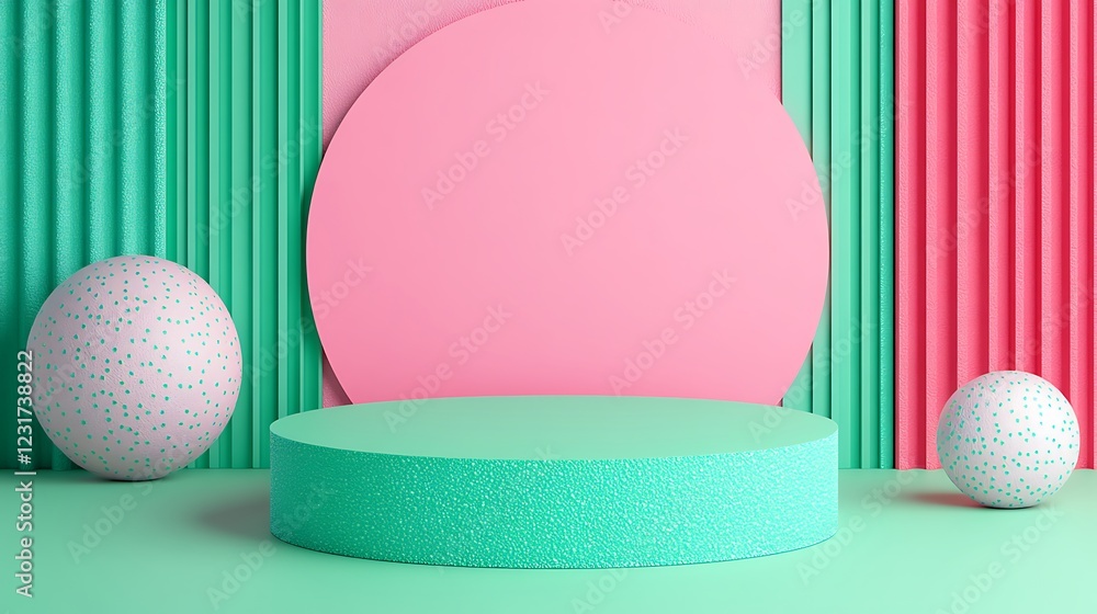 Poster vibrant geometric background with circular and spherical elements in soft pastel colors