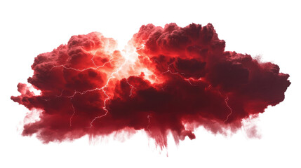 Red lightning illuminating storm clouds on transparent background