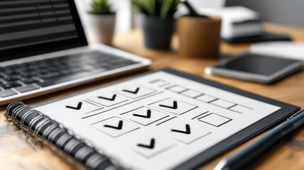 3D render of a digital checklist on a desktop PC, with clear checkmarks on tasks, presented on a transparent background