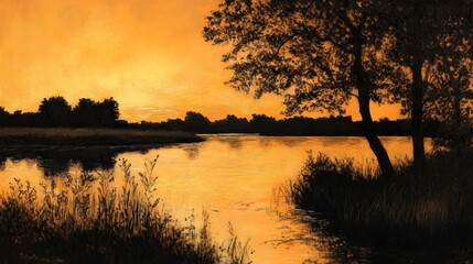 Golden Sunset Over the River