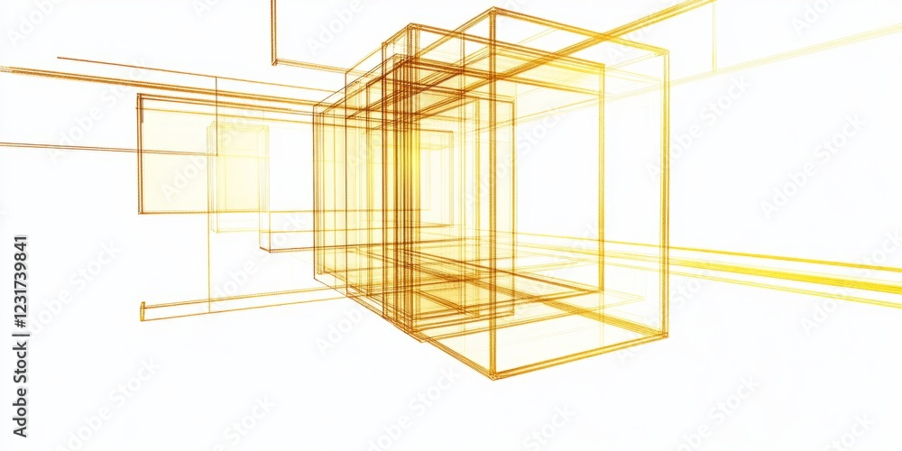 Poster abstract geometric design with transparent yellow and orange lines forming a dynamic 3d effect, idea
