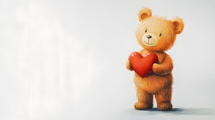 ? Illustrated Valentine?s Day card featuring a cute teddy bear holding a heart isolated on white background in HD