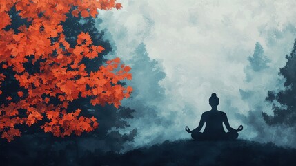 Fototapeta premium Serene Meditation Scene with Silhouette and Autumn Leaves
