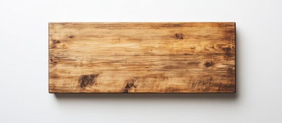 Naklejka premium Top view of a rustic wooden desk with a textured brown surface against a clean white background, ideal for product display and creative designs.