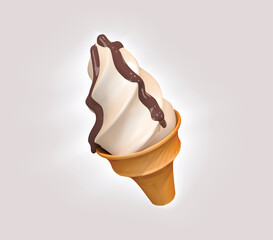 ice cream cone 3d icon. Soft Serve Ice Cream Cone 3d isolated vector illustration