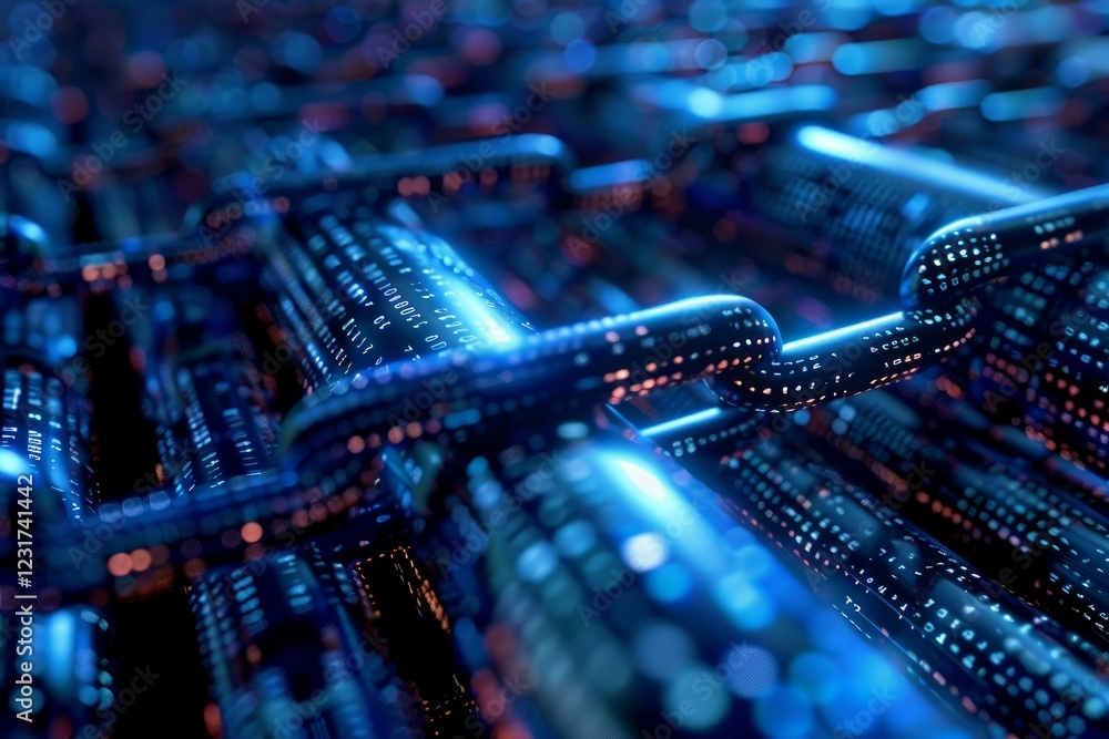 Aufkleber network of interconnected blocks forming a secure chain, representing the concept of blockchain tech