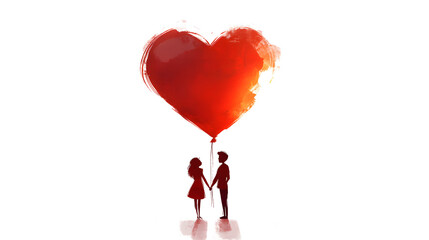 Cute Valentine's Day card with a cartoon couple holding hands under a heart-shaped balloon isolated on white background in HD