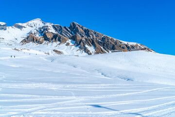 Winter landscape on the First mountain in Swiss Alps in Grindelwald, Switzerland