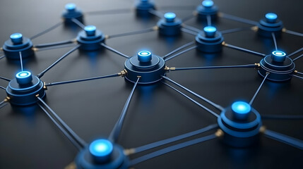 Global network connection, data flow, dark background