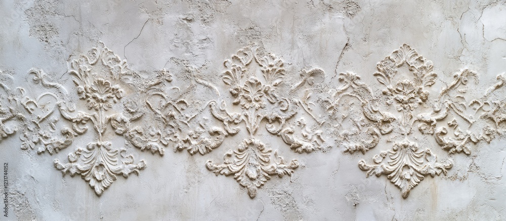 Poster intricate decorative plaster and limestone wall texture in soft beige tones with detailed patterns s