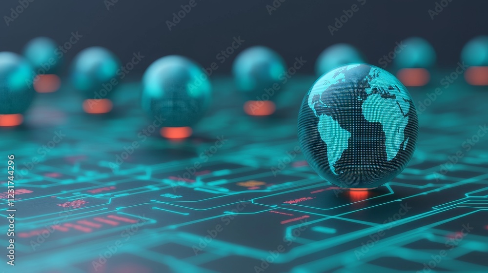 Aufkleber education innovation concept. futuristic digital spheres with circuit patterns on a tech background.