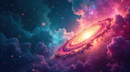 Cosmic Nebula A Celestial Tapestry of Vibrant Hues and Glowing Stars within a Dreamlike Interstellar Cloud Formation