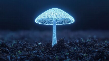 Glowing Mushroom with Intricate Patterns in Dark Forest Setting