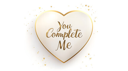 Elegant Valentine's Day card with a soft gradient heart and "You Complete Me" text in gold foil isolated on white background in HD