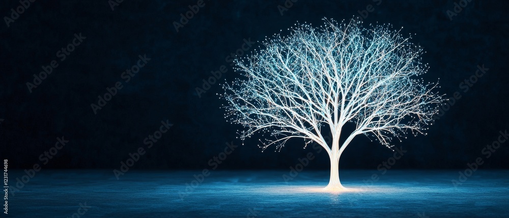 Poster strategy method optimization concept. glowing tree against a dark background, symbolizing nature and