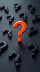 Orange question mark standing out among black question marks: finding solutions and standing out from crowd