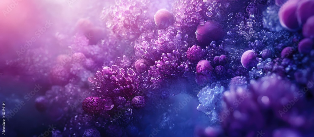 Aufkleber abstract macro view of colorful bubbles in shades of purple and pink with a soft glow, creating a dr