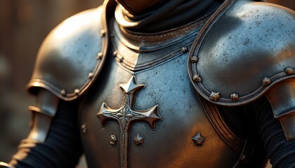 Close up of Medieval Knight s Armor Detail Cross and Metal Texture