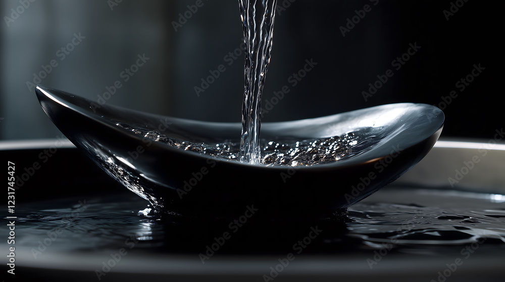 Aufkleber liquid metal pours into a sleek vessel, creating dynamic movement and reflections in a captivating d