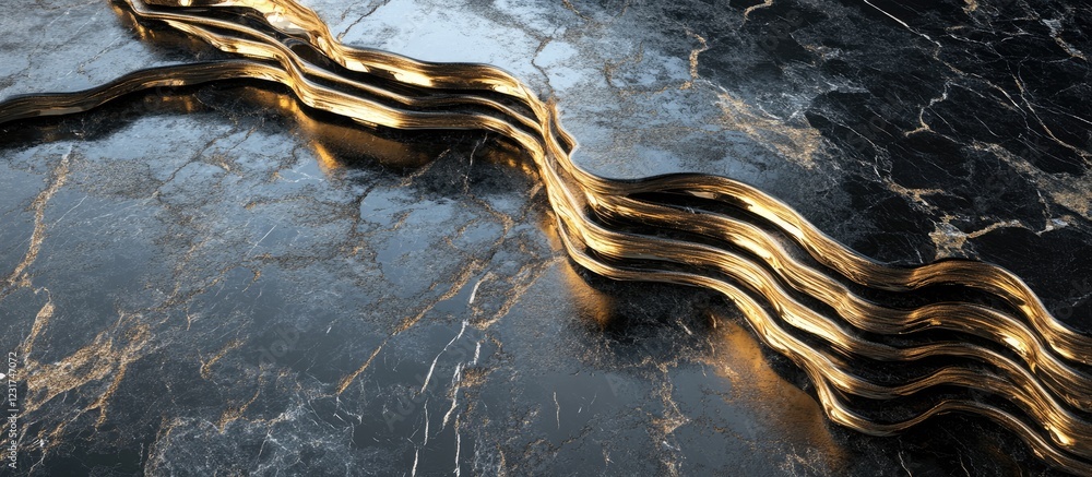 Poster elegant black marble surface with intricate gold veins flowing across the image, creating a luxuriou