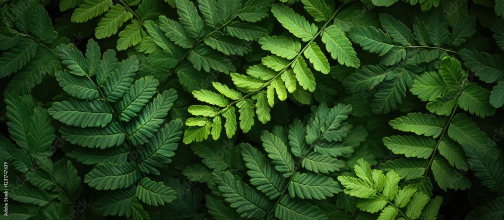 Poster lush green leaves in various shades create a rich foliage texture with overlapping patterns ideal fo