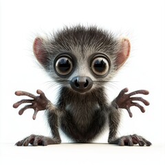Obraz premium n Aye-aye lemur with big round eyes and long fingers, centered on a clean white background