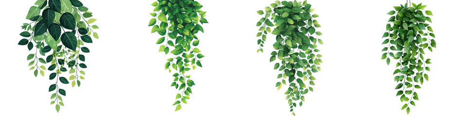 Vibrant hanging tropical green leaves and foliage forming a natural background or decorative element  The image showcases the beauty and texture of various types of lush