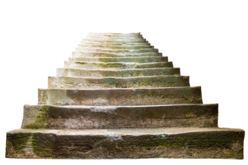 Old stone staircase stairway with moss stone steps in PNG isolated on transparent background