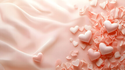 Romantic Valentine's Day card with intertwined hearts and a soft blush pink background isolated on white background in HD